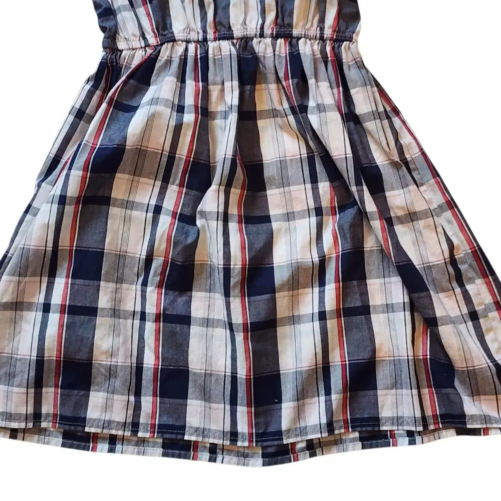 Nautica Girls Dress Size 10 Red White Blue Plaid Sleeveless High Waist Button